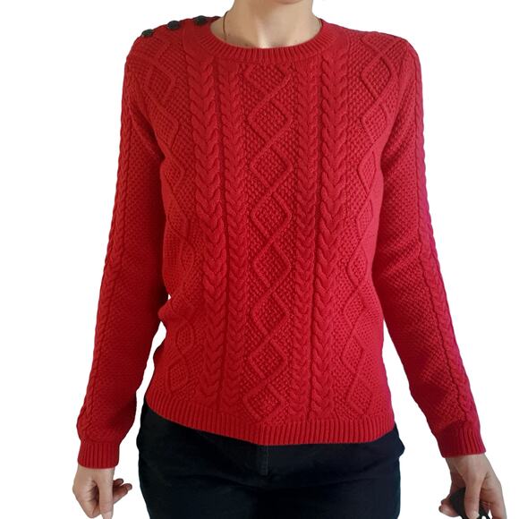 NWT Les Coyotes de Paris Red Sweater Size XS Cable Knit Cotton Crew Neck - Picture 1 of 16